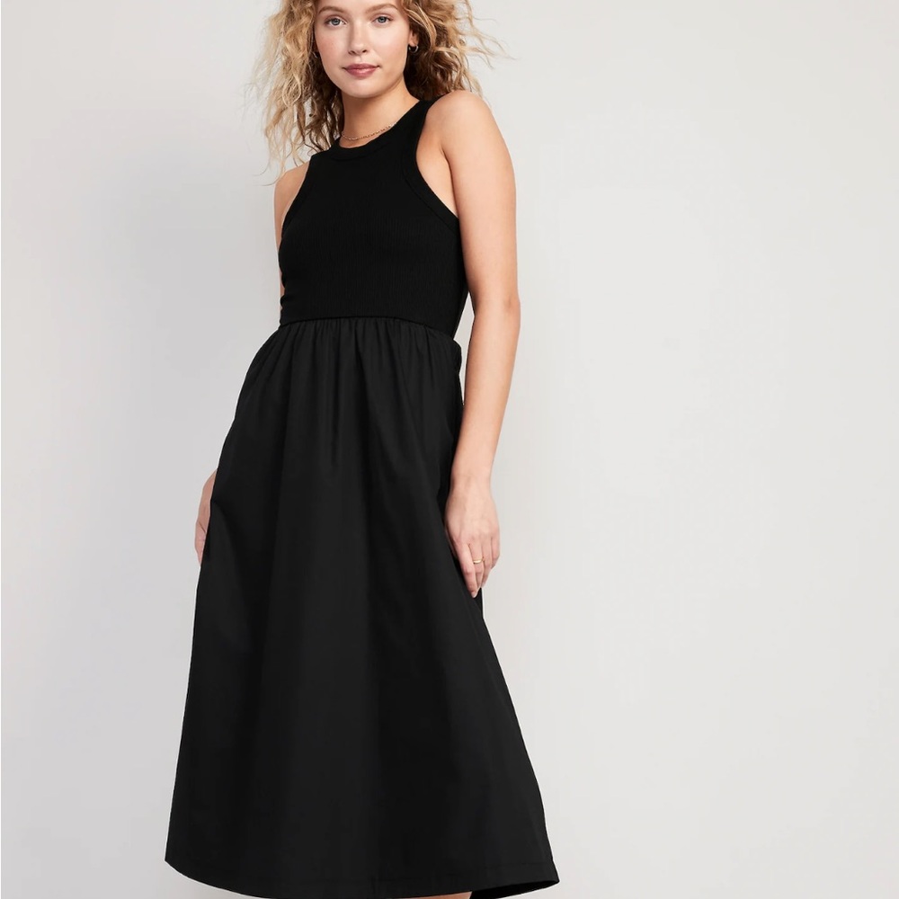 Old Navy Fit & Flare High-Neck Combination Midi Dress for Women